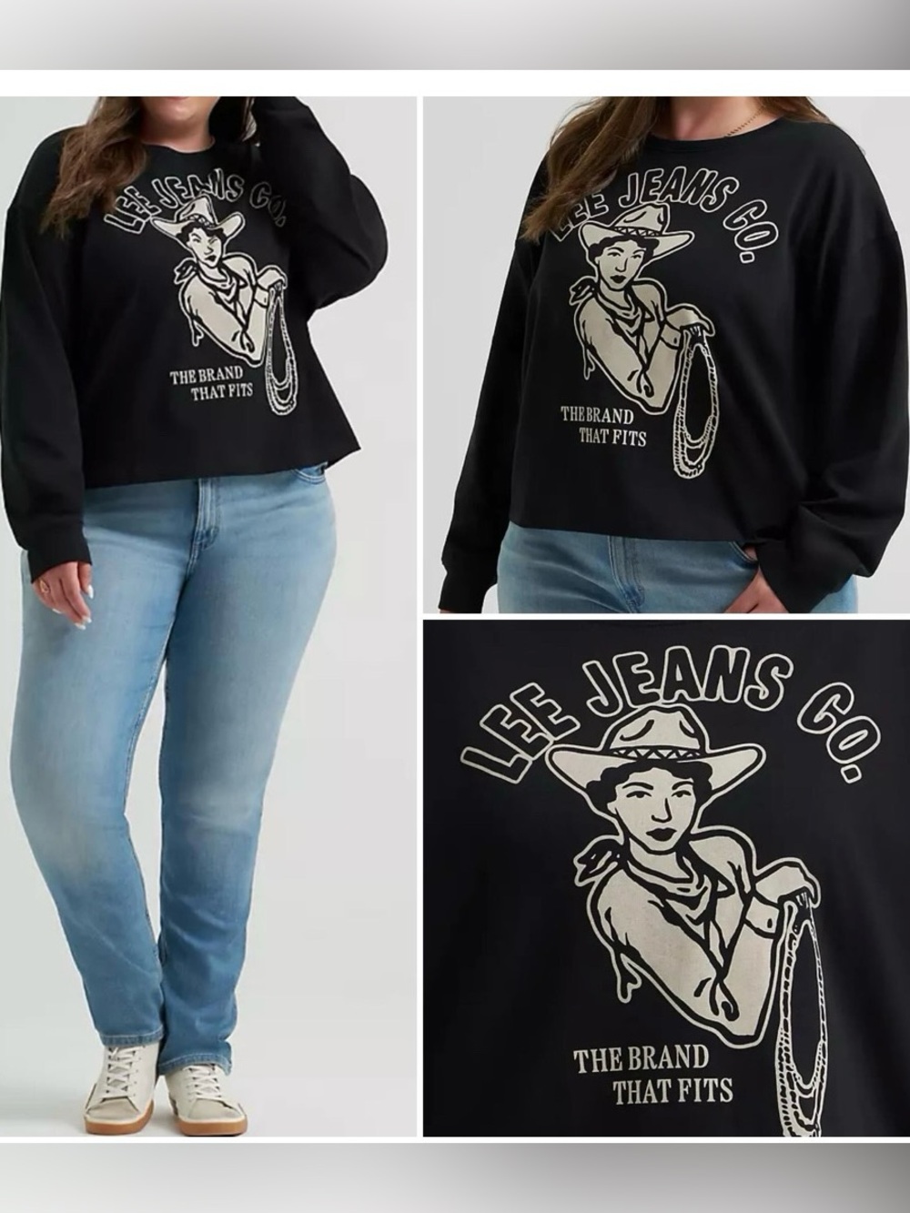 Womens Cowgirl Graphic Crew Neck Sweatshirt Plus:Jet Black: Size 2X